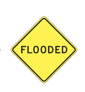 warning sign, flooded