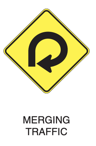 merging traffic, warning sign