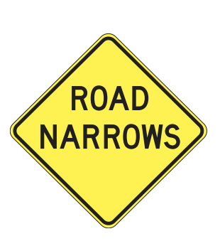 warning sign, road narrows