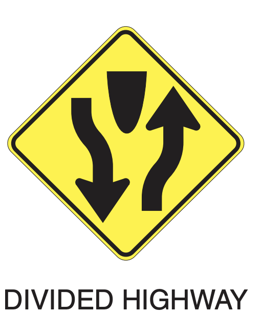 warning sign, divided highway